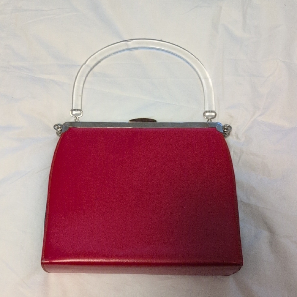Vintage Red Handbag with Clear Handle